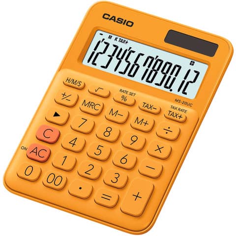 Calcolatrice da tavolo CASIO solare o batteria - 12 cifre - Arancio MS-20UC-RG-W-EC